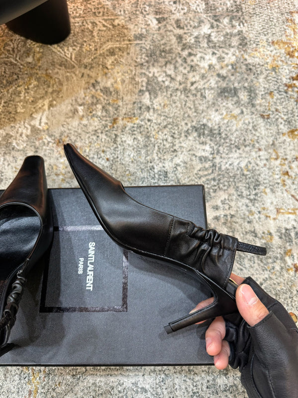 YSL Anne-Marie Slingback 8cm Black Sheepskin 637227