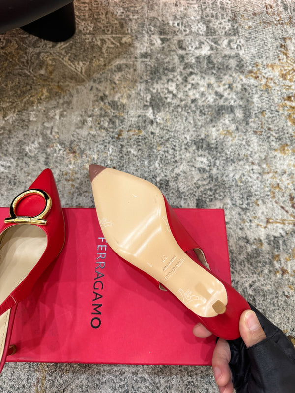 Ferragamo Maxi Gancini Slingback 7.5cm Red Cowhide 694839