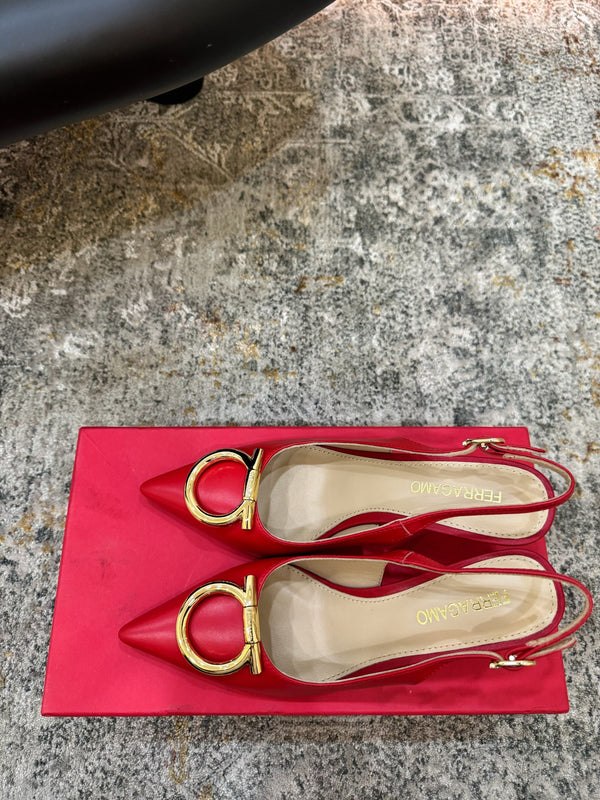 Ferragamo Maxi Gancini Slingback 7.5cm Red Cowhide 694839