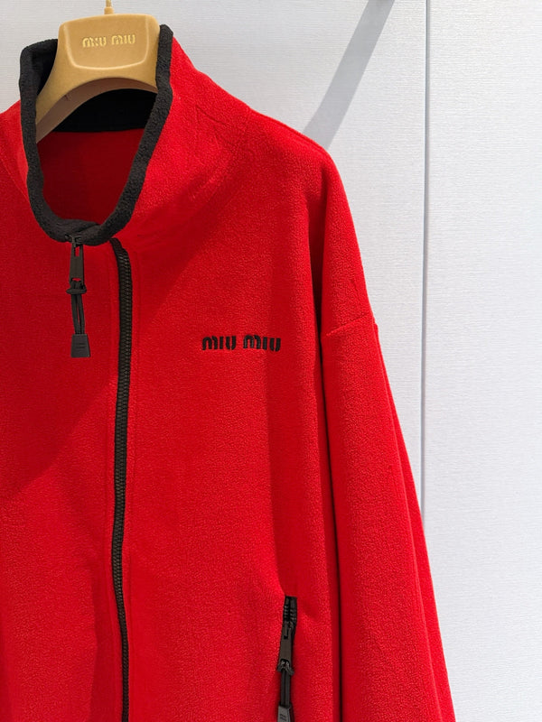 Miu 26s Stand-Collar Coat Red Polyester 418749
