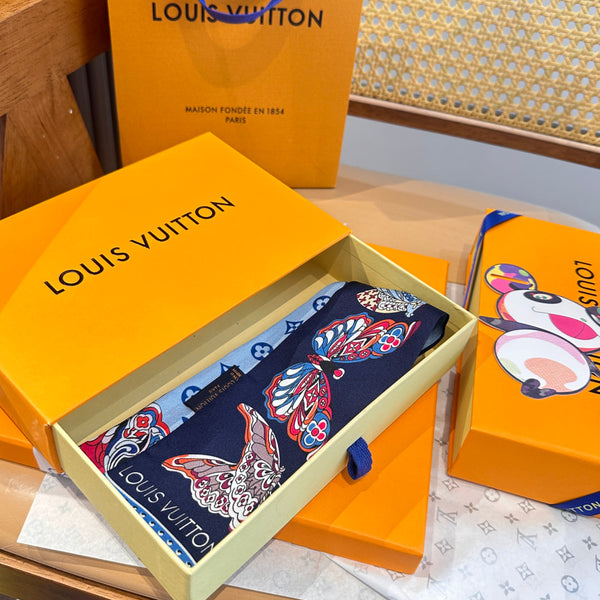 LV Twilly Mini Scarf 86 Dark Blue Silk Twill 967478