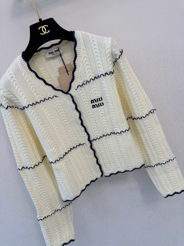 Miu 26s Striped Shawl Knit Long-Sleeved Top Wool 423904