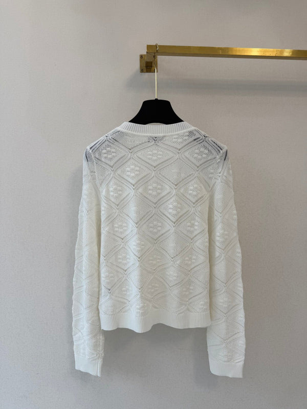 CC 26s Diamond Open-Knit Crewneck Sweater White Wool 423111