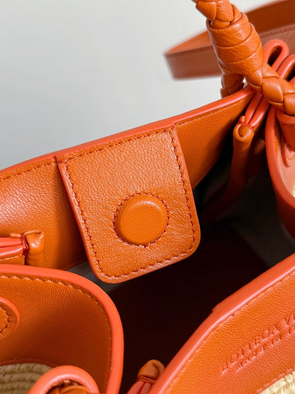 BV Small Parachute 20cm Burned Orange Raffia & Leather GHW