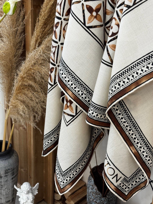 LV Velvet Square Scarf 135cm White Black Beige Cashmere 970943
