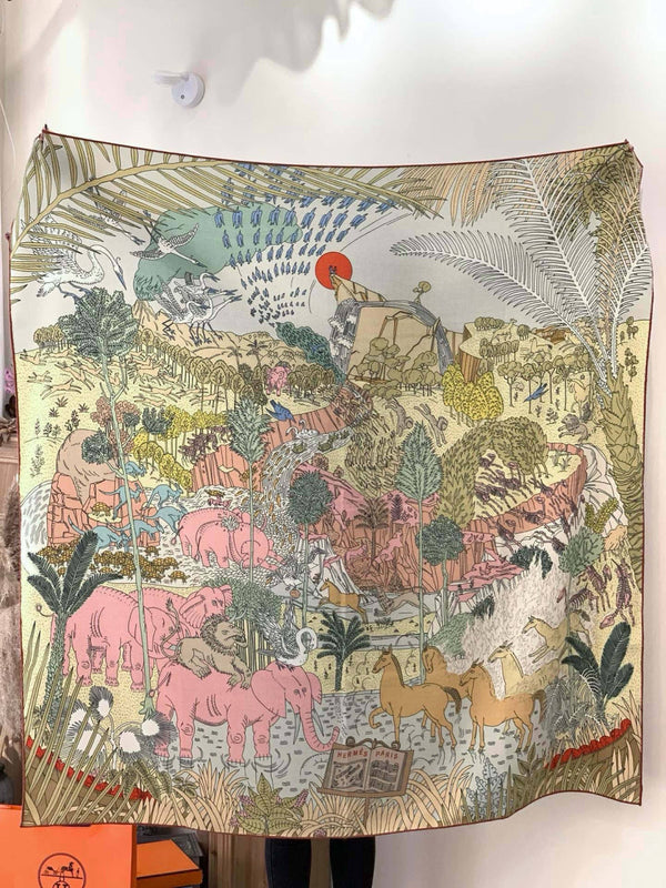 HM 25s The King Scarf 140cm Green Pink Cashmere 973043