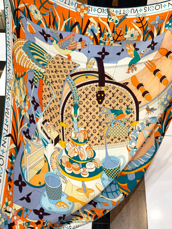LV Double-sided Scarf 135cm Orange Cashmere Silk 143726