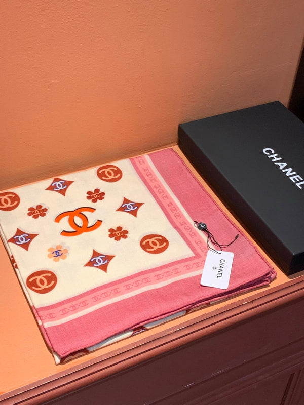 CC Scarf 140cm Pink Monogram Silk Cashmere 143730