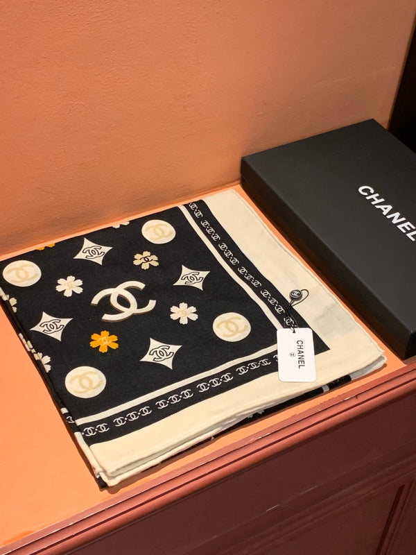 CC Scarf 140cm Black Monogram Silk Cashmere 143733