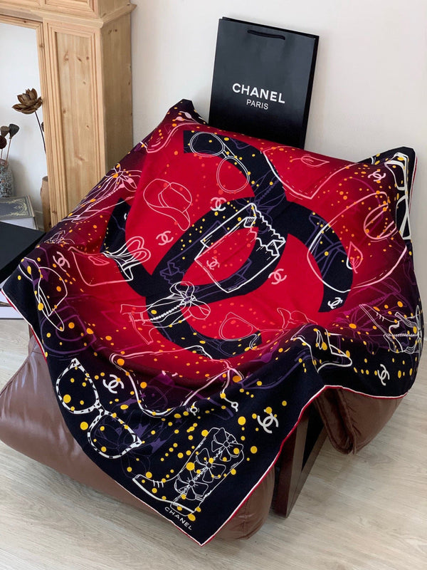 CC Double-sided Scarf 135cm Red And Black Mulberry Silk Cashmere 143734