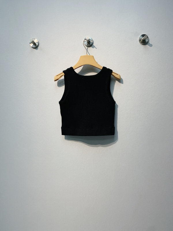 Miu SS26 Cropped Logo-knit Tank Top Black Viscose Polyester 350947
