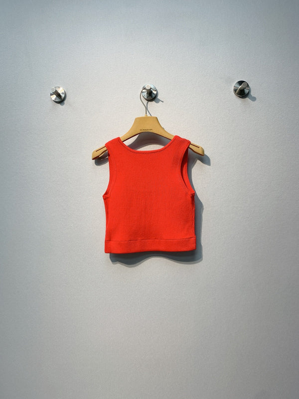 Miu SS26 Cropped Logo-knit Tank Top Orange Viscose Polyester 350948