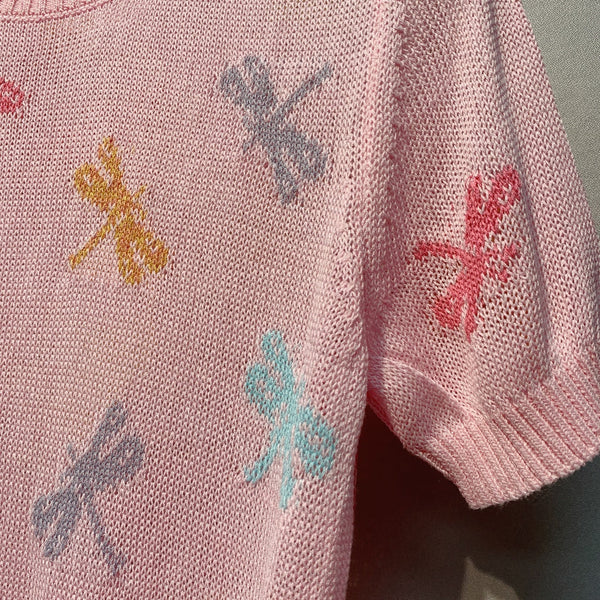 CD SS26 Dragonfly Embroidered Knit Top Light Pink Cotton 350911