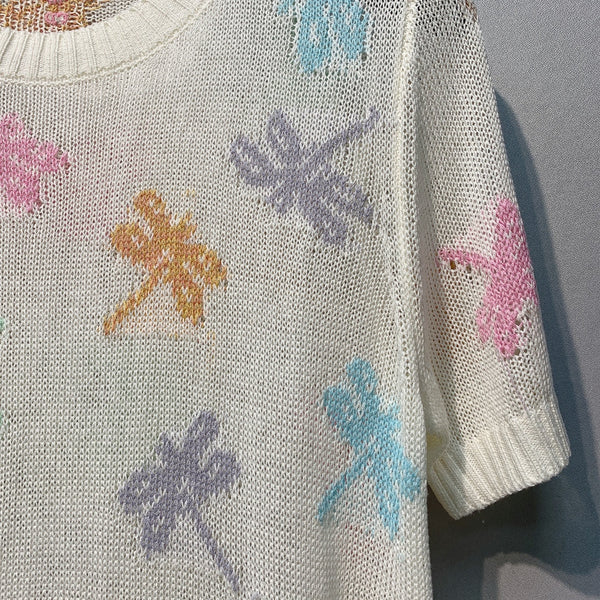 CD SS26 Dragonfly Embroidered Knit Top Ivory Cotton 350912