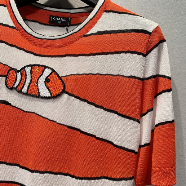 CC Clownfish Knit T-Shirt Orange White Tencel Nylon 395946
