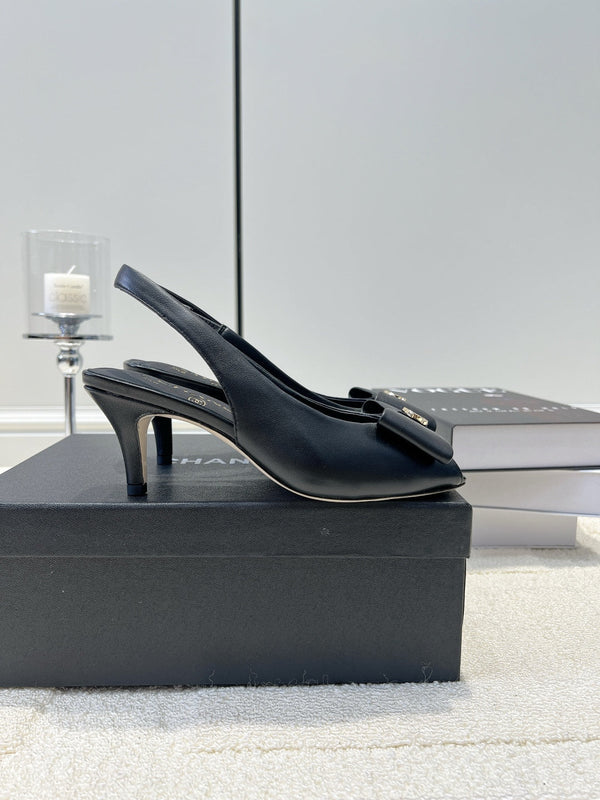 CC 26s Bow Peep-Toe Slingback Black Sheepskin 964581
