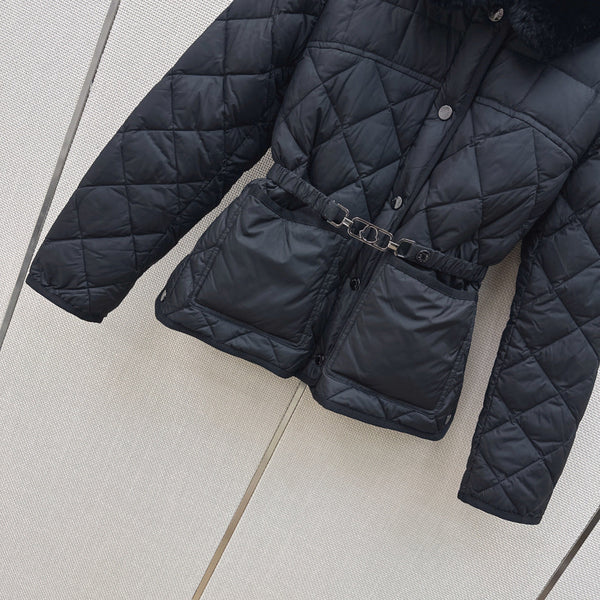 Moncler 26s Cygnes Belted Short Down Jacket Black 419291