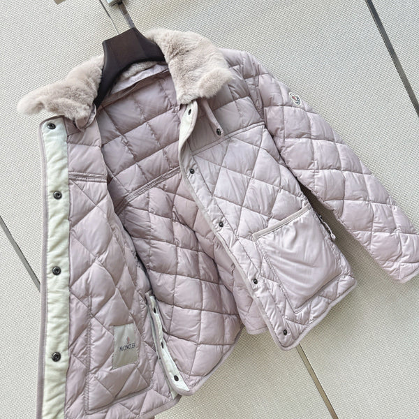 Moncler 26s Cygnes Belted Short Down Jacket Light Pink 419292