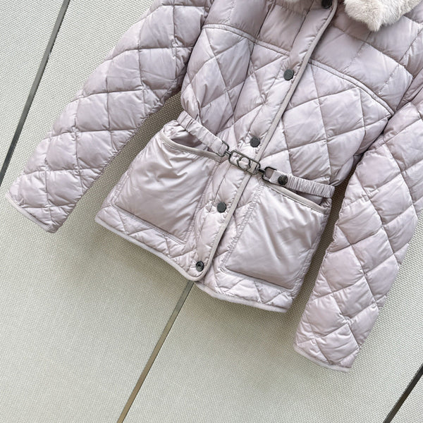 Moncler 26s Cygnes Belted Short Down Jacket Light Pink 419292