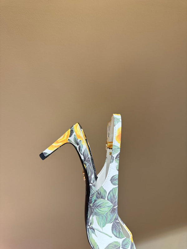 DC Slingback Pumps 65mm Yellow Rose-Print Genuine And Sheepskin 379287