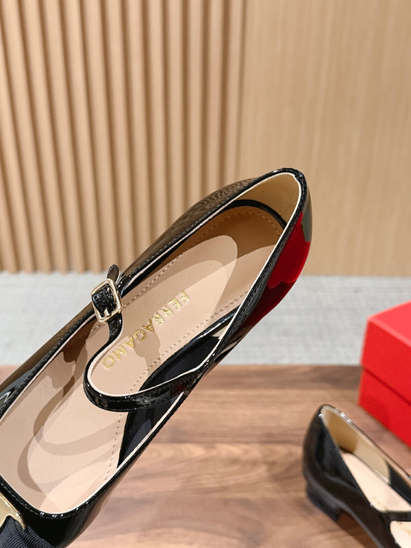 Ferragamo Vara Bow Mary Jane 3cm Black Patent Leather 693008