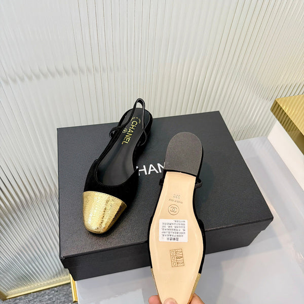 CC 26 Slingback Flat Black Gold Lambskin 714028