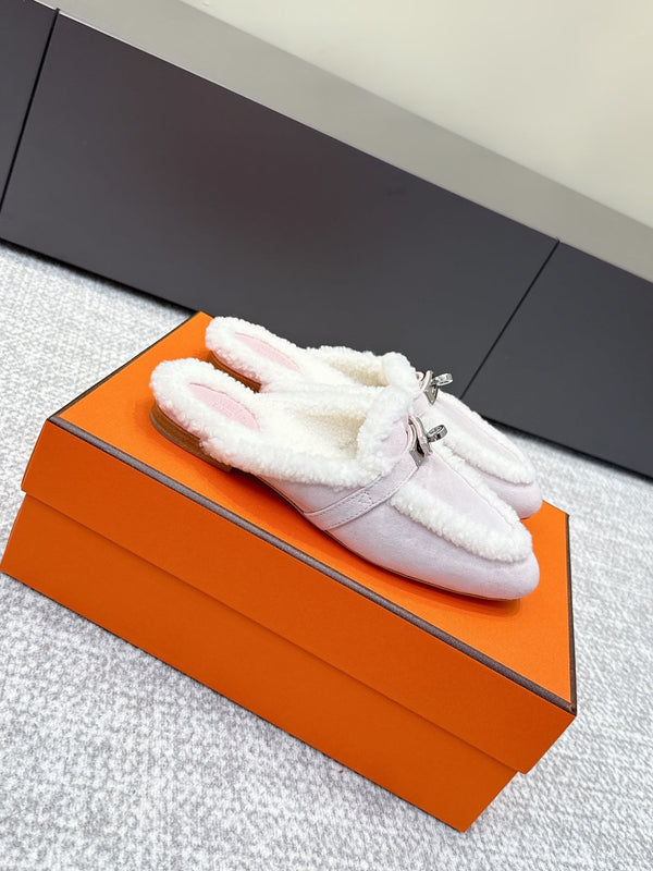 HM 25ss Oz Mule Light Rose Suede And Shearling 461938