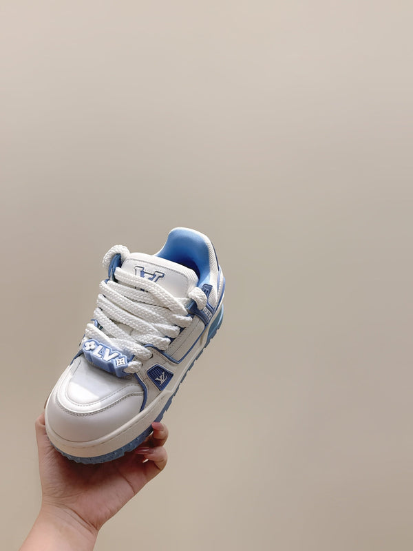 LV Trainer Maxi Sneakers White and Blue Calfskin Mesh 515200