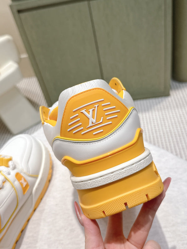 LV Trainer Maxi Sneakers White Mix Yellow Calfskin Mesh 515197