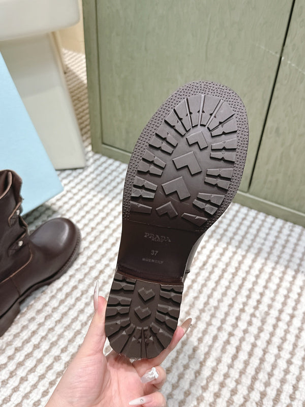Pra 2025 Boot With Two Silver Buckle Dark Brown Calfskin 556291