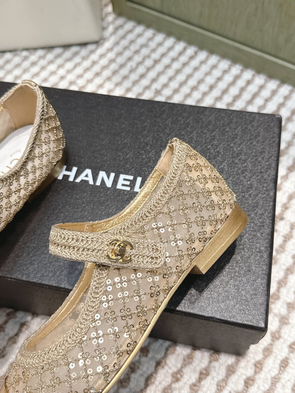 CC 25s AW Ballet Flat Gold Sequin Woven 612349