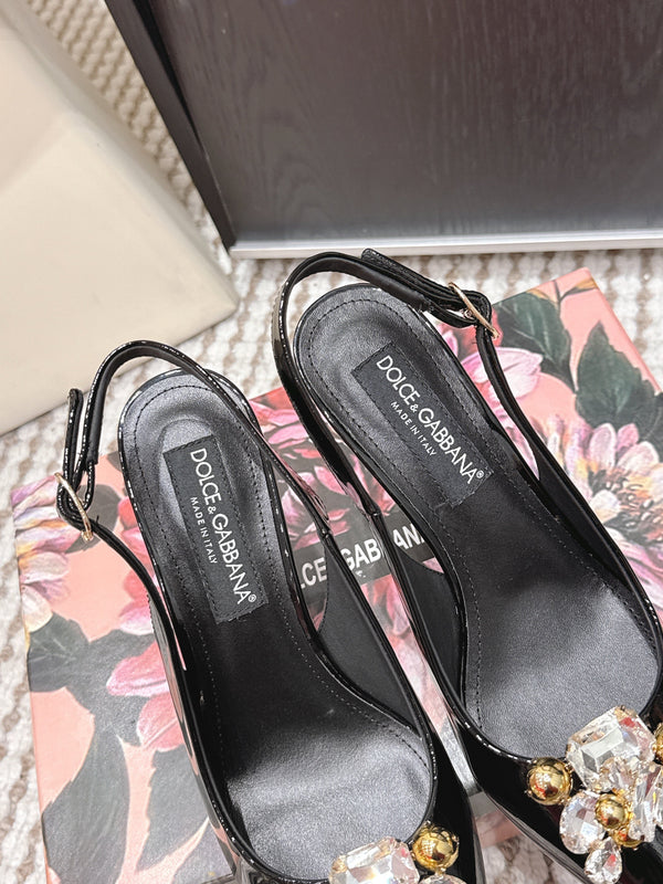 DG Rainbow Slingbacks Black Patent Leather 663071