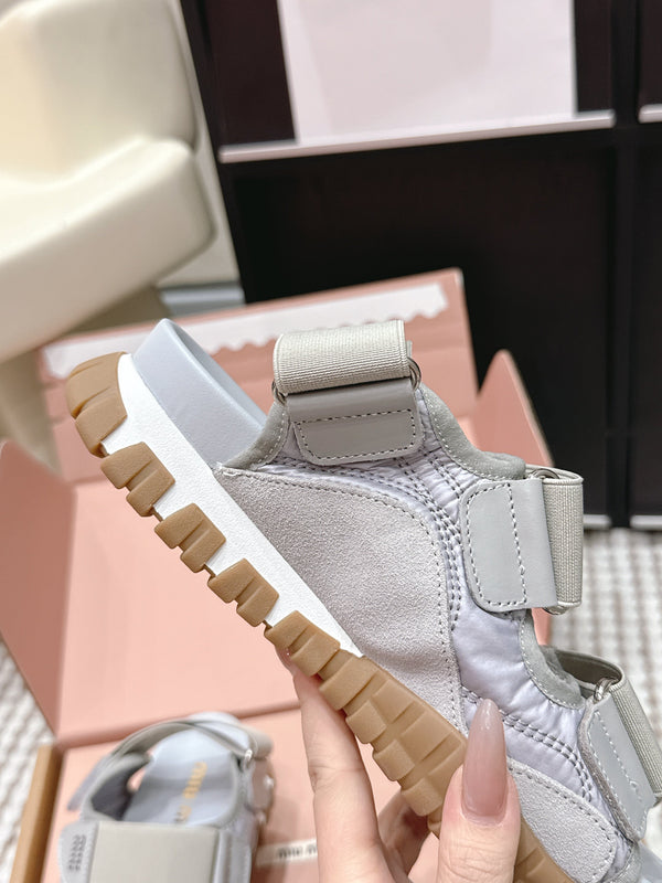 Miu 26s Velcro Sandals Grey Nylon Suede 632332