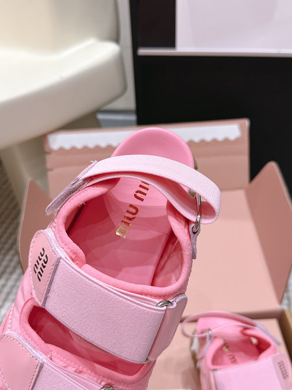 Miu 26s Velcro Sandals Pink Nylon Suede 632333
