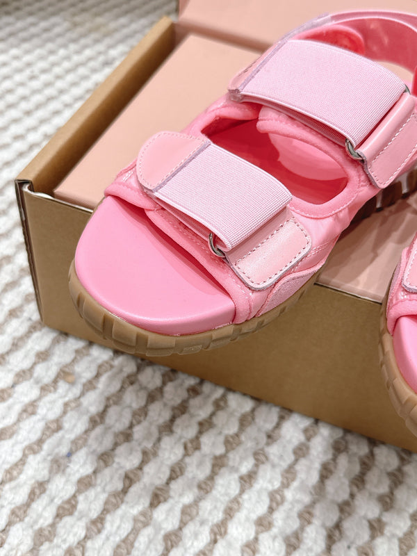 Miu 26s Velcro Sandals Pink Nylon Suede 632333