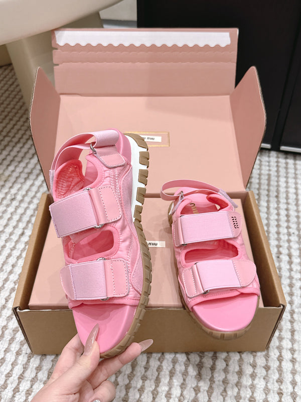 Miu 26s Velcro Sandals Pink Nylon Suede 632333