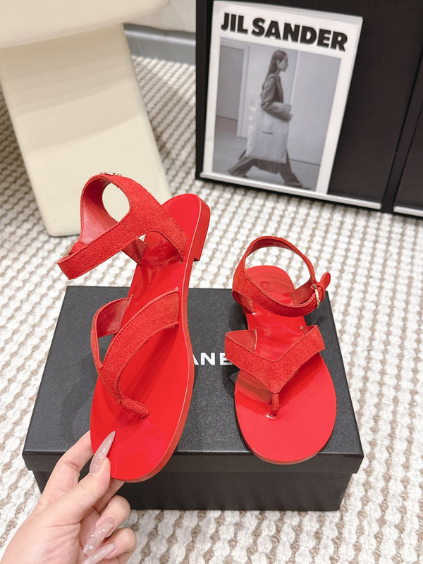 CC Strappy Sandals Red Suede Leather 721498