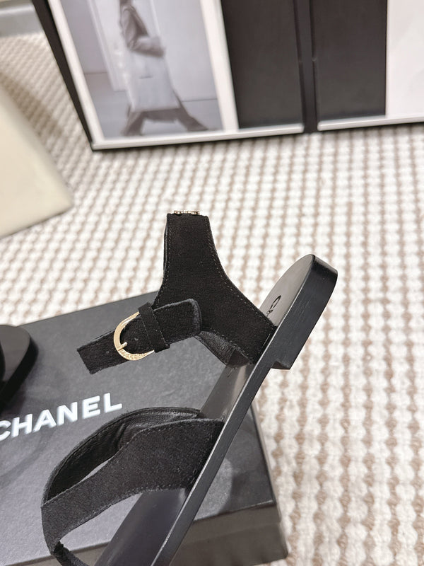 CC Strappy Sandals Black Suede Leather 721499