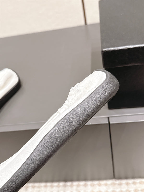 CC 26s Ballet Flat Elastic Heel Black White Suede TPU 990247