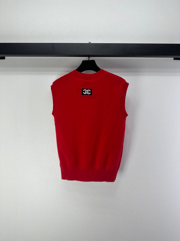 CC V-neck Vest Red Wool 346003