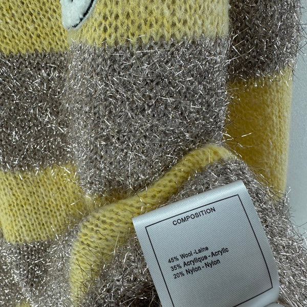 CC 26C Knit Long-Sleeve Cardigan Yellow Grey Stripes Wool Acrylic Nylon 349044