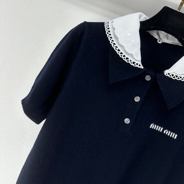 Miumiu 2026 Short-sleeved T-shirt Dark Blue Cashmere 349058