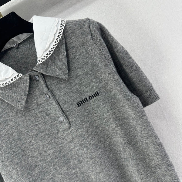 Miumiu 2026 Short-sleeved T-shirt Smoky Gray Cashmere 349057