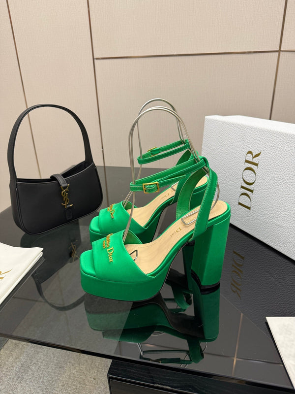 CD 26s High Heel Sandals 120 Mm In Green Satin