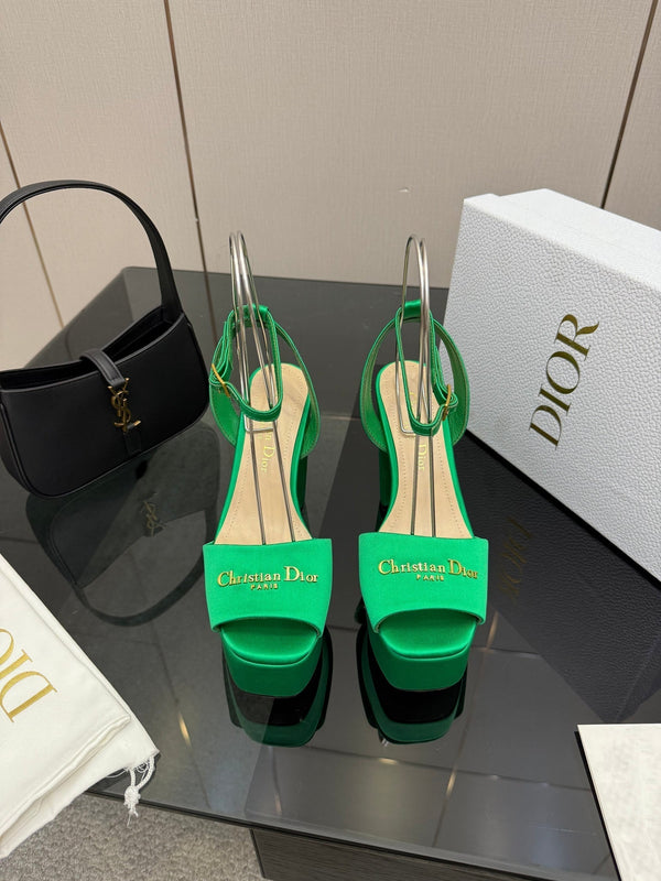 CD 26s High Heel Sandals 120 Mm In Green Satin