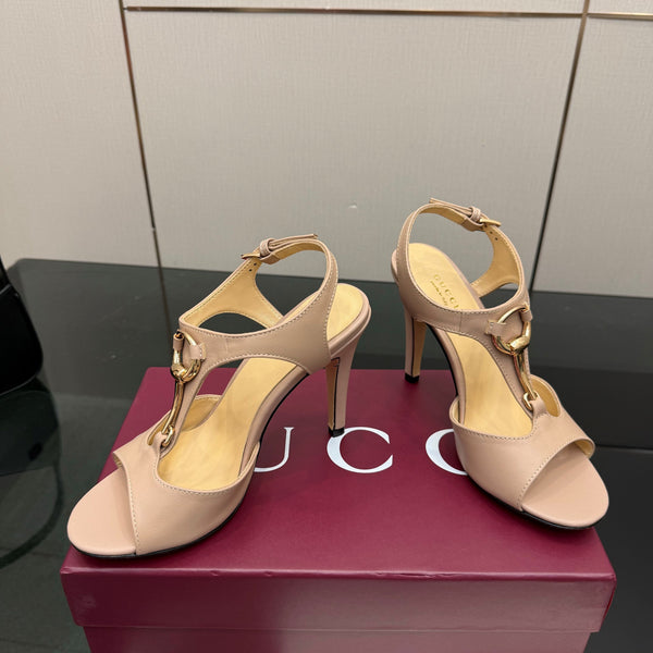 GG G-Buckle High-Heeled Sandals 10.5cm Beige Cowhide 725306