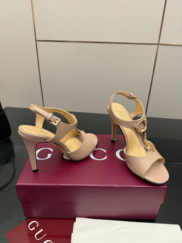 GG G-Buckle High-Heeled Sandals 10.5cm Beige Cowhide 725306