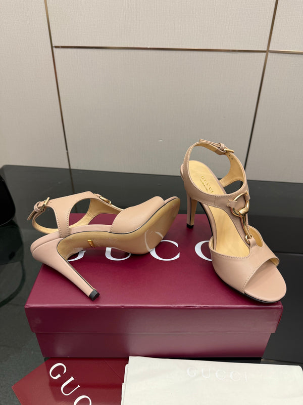 GG G-Buckle High-Heeled Sandals 10.5cm Beige Cowhide 725306