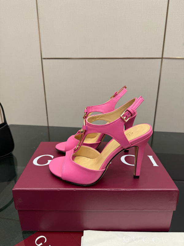 GG G-Buckle High-Heeled Sandals 10.5cm Pink Cowhide 725307