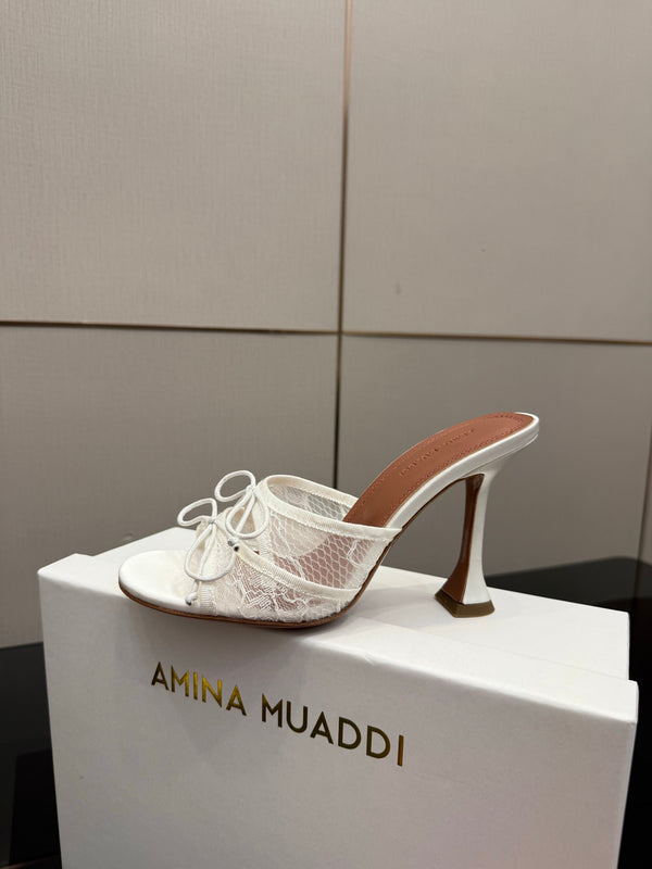 Amina Muaddi Alexa Lace Slipper 95 White Lace 726129